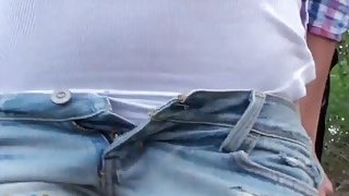 Hairy pussy and a blowjob by the girlfriend out in public Thumbnail