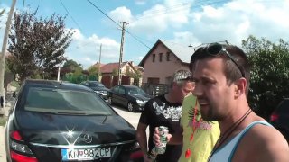 German pool party hot girls get naked with guys for outdoor threesome blowjob Thumbnail