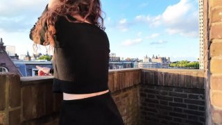 Hot young wife cheats on balcony in mini skirt - riding hard doggy style Thumbnail