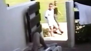 Hairy teen nudist fucked doggy style by two strangers in yard threesome Thumbnail