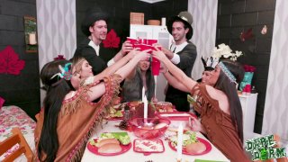 Innocent Thanksgiving cosplay party quickly turns into wild sex orgy Thumbnail